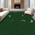 Dark Teal Swirling Birds Art Rug