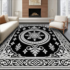 Grand Black White Floral Medallion Rug