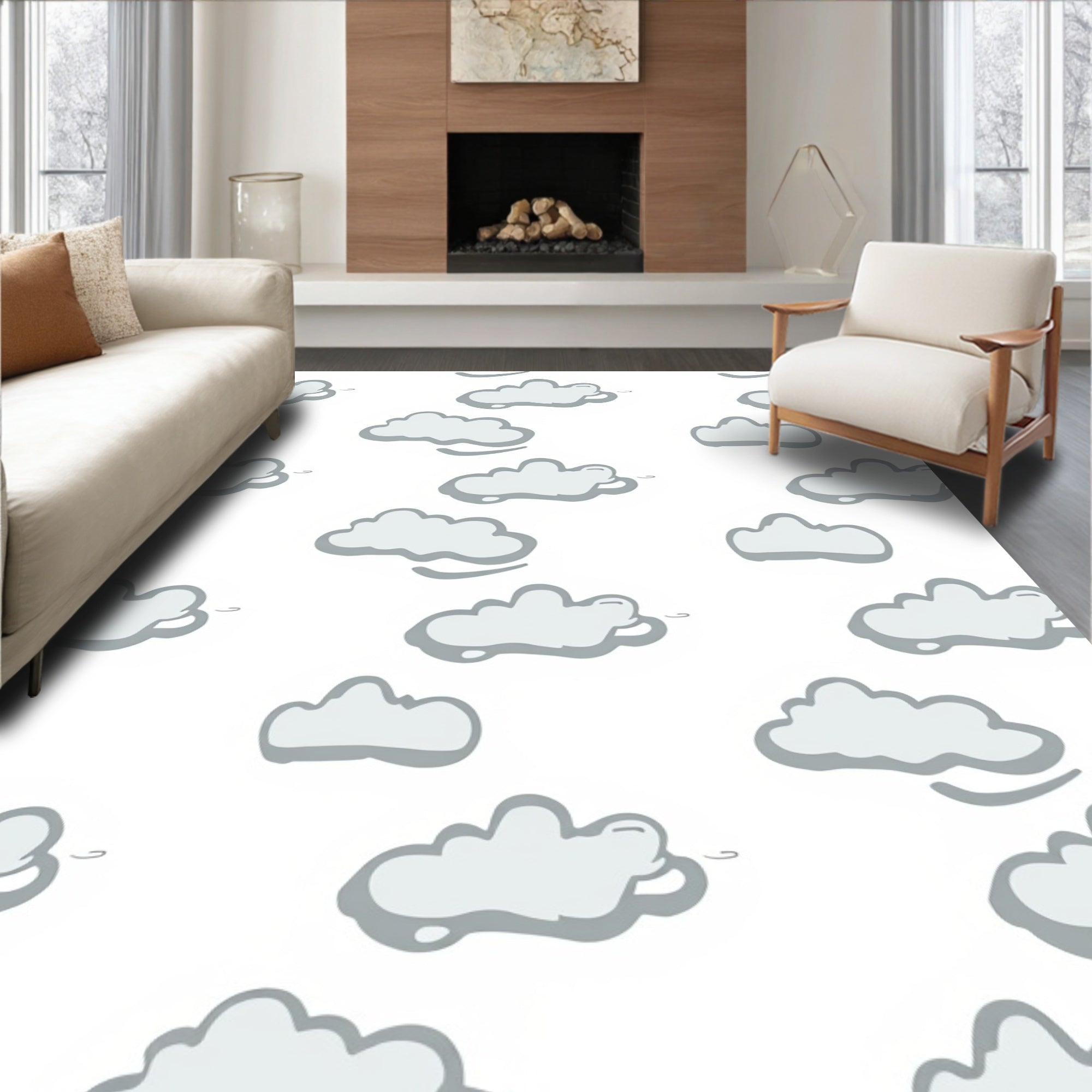 Whimsical Gray Cloud Scatter Rug