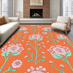 Pink Floral Vines on Orange Background Rug