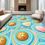 Coastal Seashell Gold Coin Swirls Rug