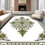 Olive Green Floral Medallion Border Rug
