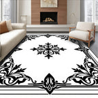 Ornate Black and White Floral Medallion Rug