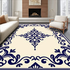 Deep Blue Floral Scroll Medallion Rug