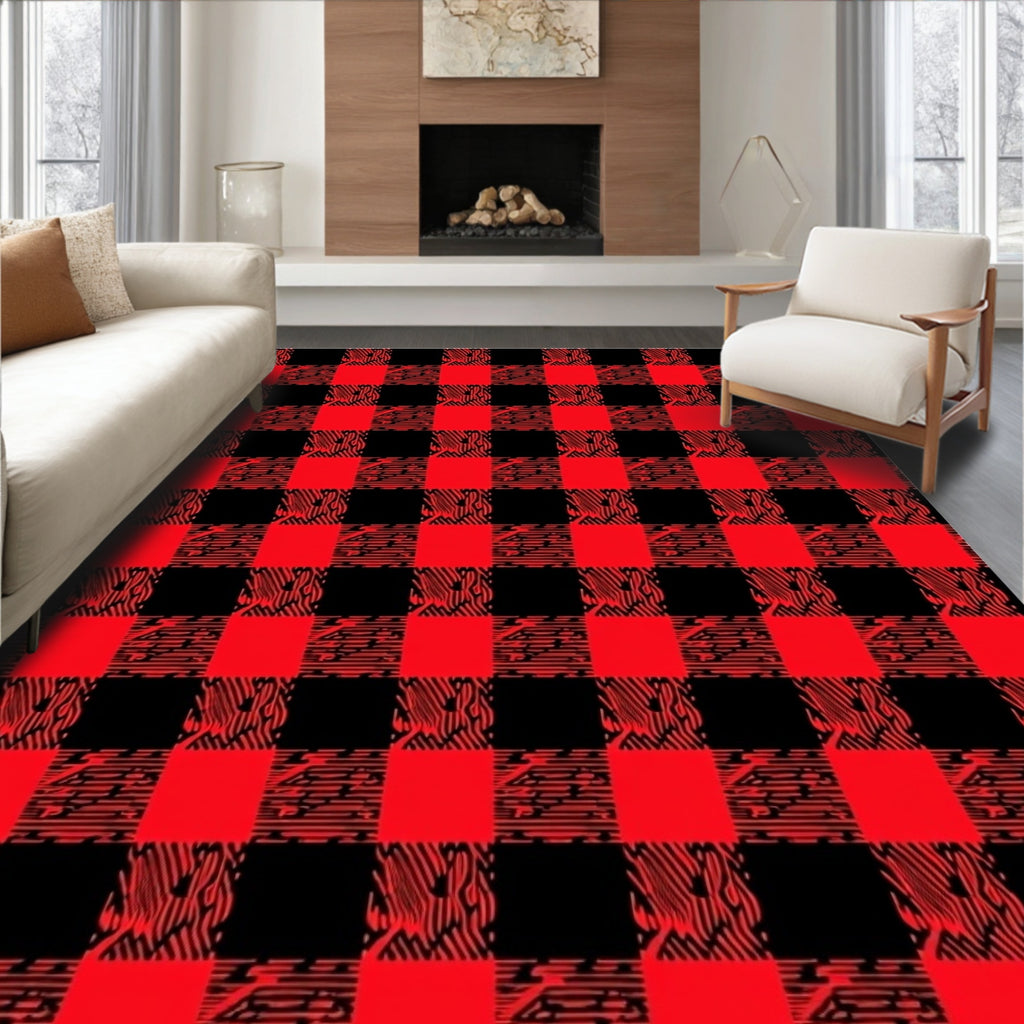 Red Black Buffalo Plaid Checkered Rug