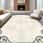 Cream and Black Scrollwork Floral Rug