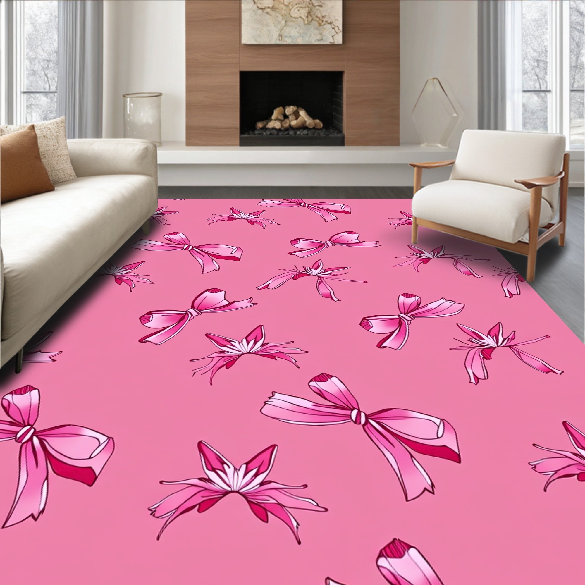Pink Ribbon Floral Collage Rug