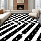 Black White Jagged Stripe Dot Accents Rug