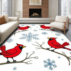 Crimson Cardinals Snowflakes Winter Branches Rug
