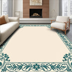 Teal Floral Border Scrollwork Frame Rug