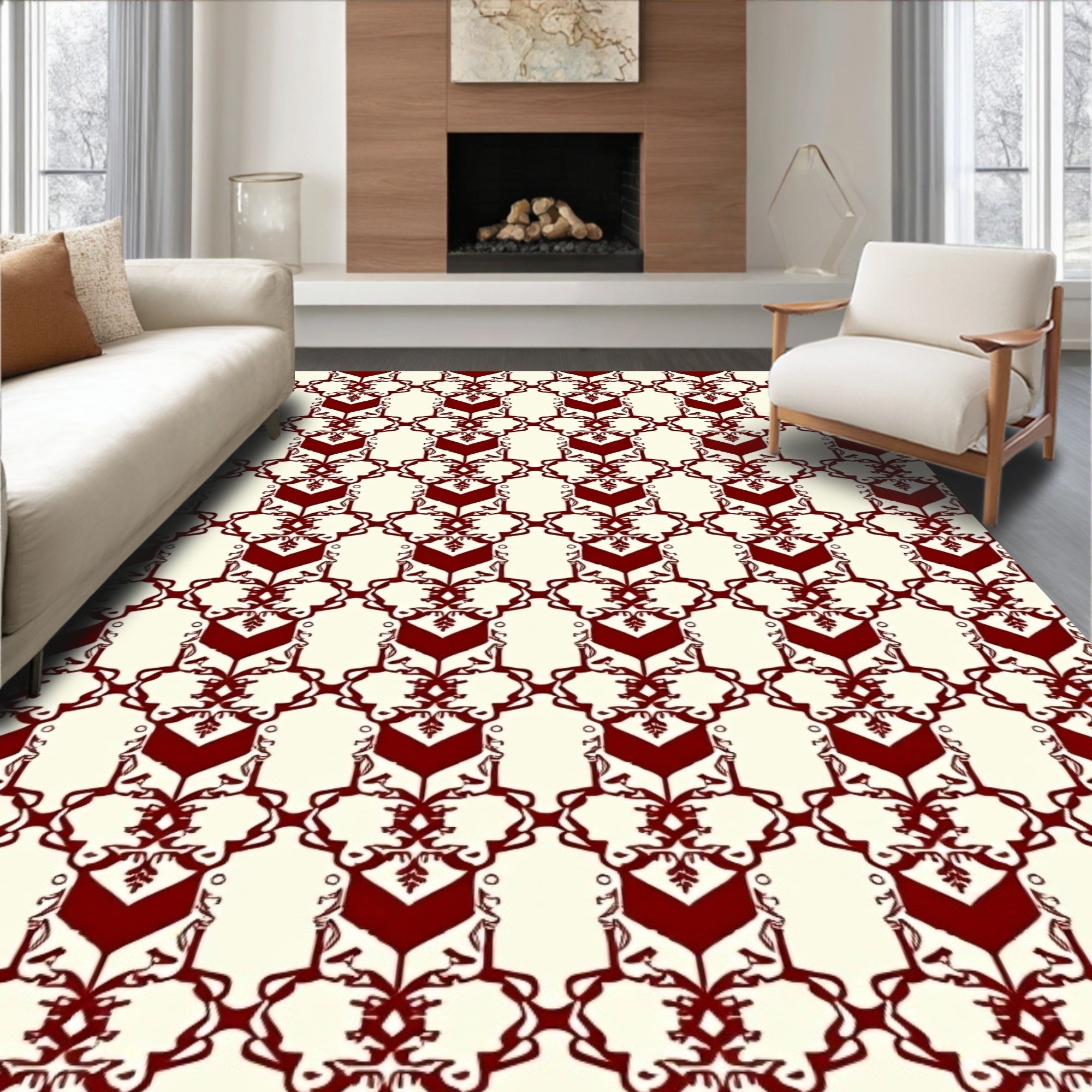 Deep Red Traditional Medallion Stripe Rug