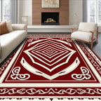 Deep Red Ivory Geometric Diamond Rug