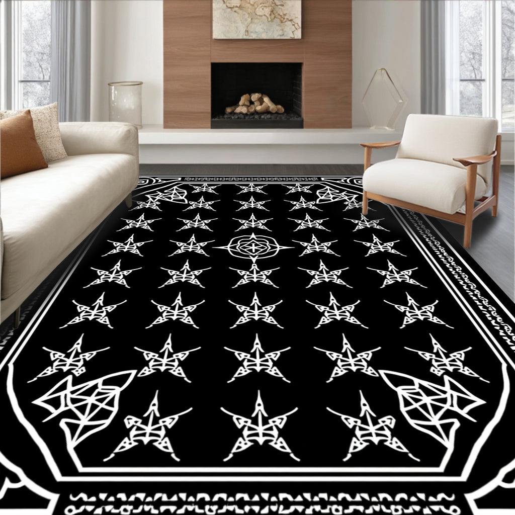 Ornate Black White Star Medallion Rug