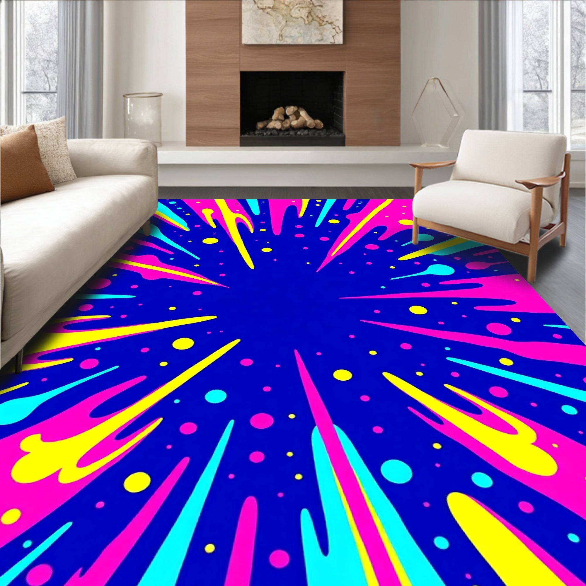 Explosion Of Neon Color Splatter Rug