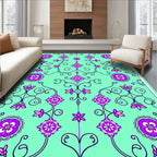 Aqua Purple Floral Vine Scroll Rug