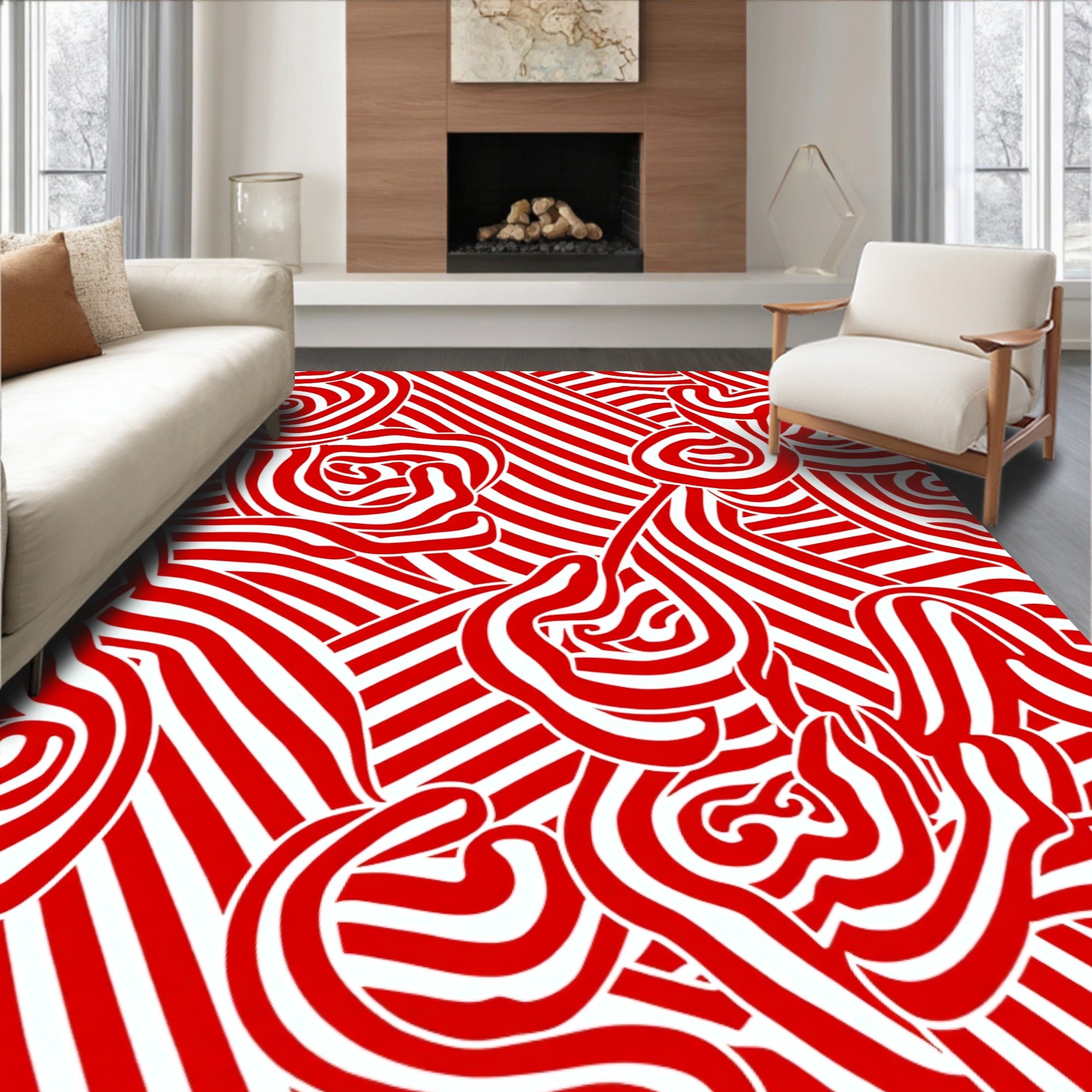 Bold Red Swirl Organic Stripe Rug