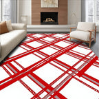 Bold Red White Plaid Intersecting Lines Rug