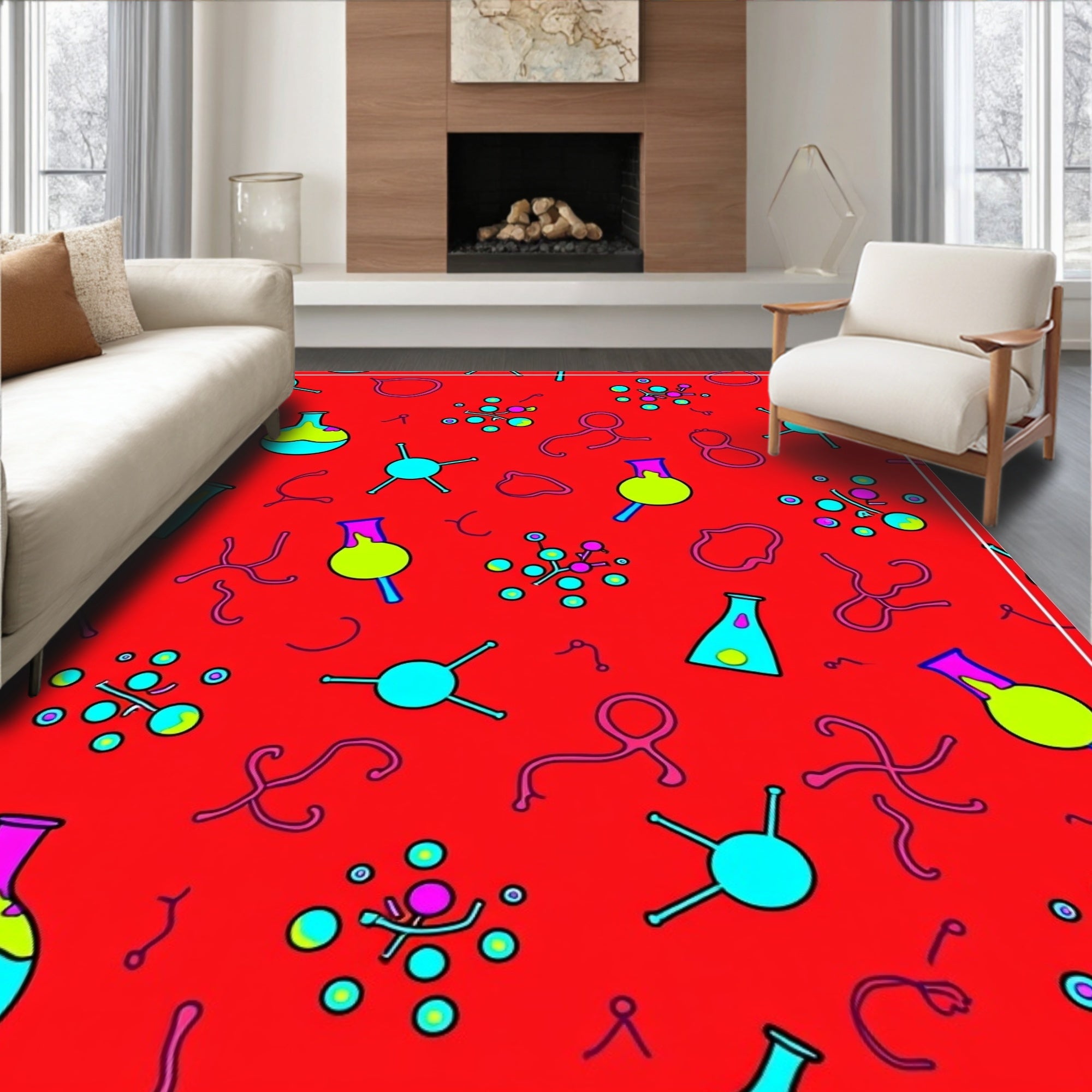 Red Atomic Science Flask Collection Rug