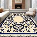 Navy Dark Blue Ornate Floral Medallion Rug