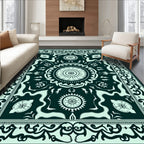 Deep Teal Floral Medallion Garden Rug