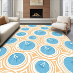 Blue Orange Circular Abstract Waves Rug