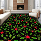 Red Starburst Green Leaf Arrangement Rug