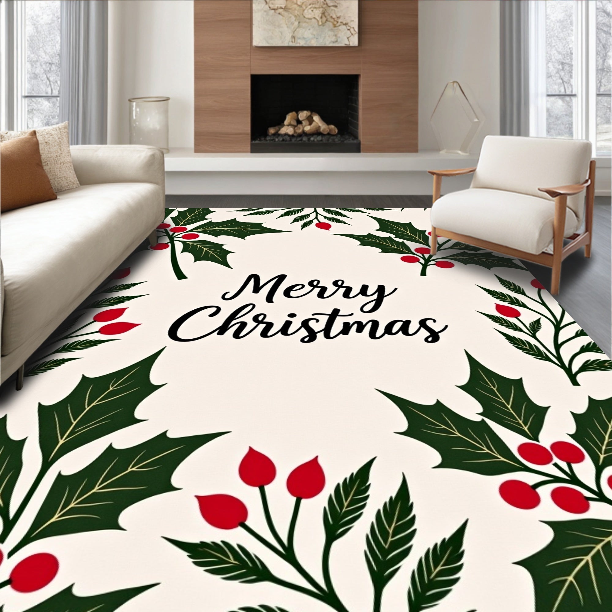 Festive Holly Berry Square Rug