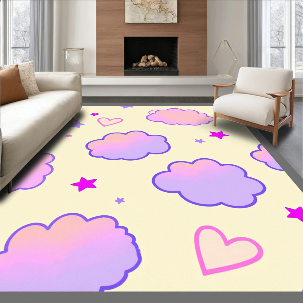 Lavender Clouds And Pink Hearts Rug