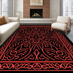 Coral Red Intricate Bordered Scroll Rug