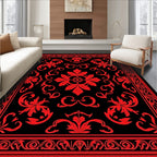 Bold Crimson Damask Floral Rug