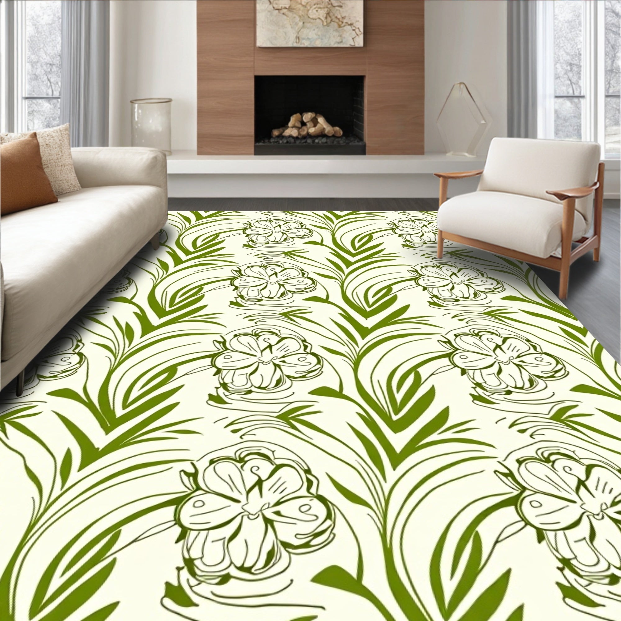 Green Floral Vine Repeat Rug