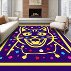 Vibrant Yellow Cat Cosmic Stars Rug