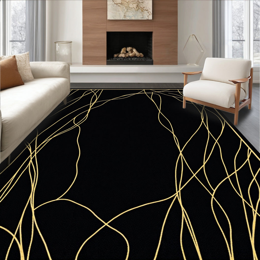 Gold Gilded Abstract Swirl Rug