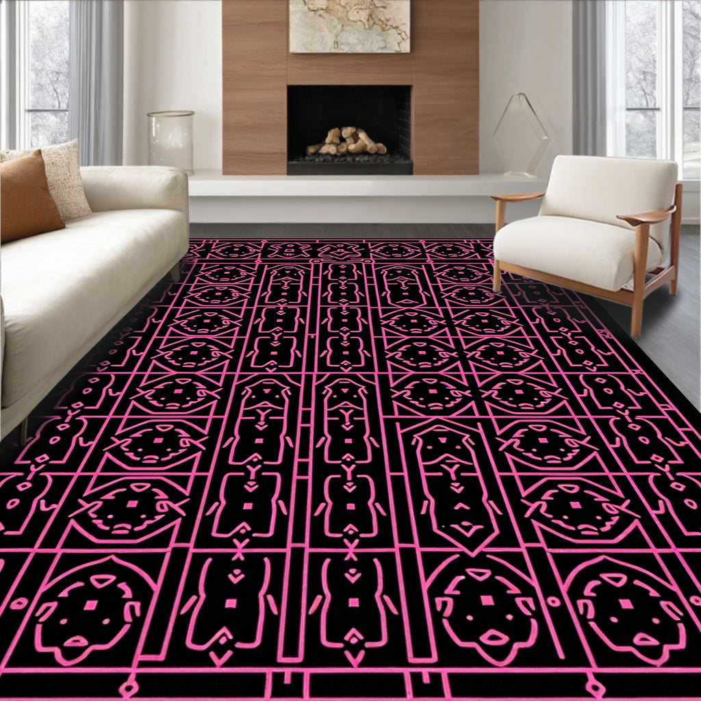 Pink Geometric Tribal Figure Medallion Rug