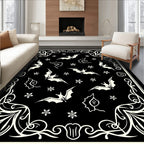 Black Cream Flying Bats Floral Frame Rug