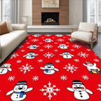 Festive Snowman Snowflake Red Christmas Rug