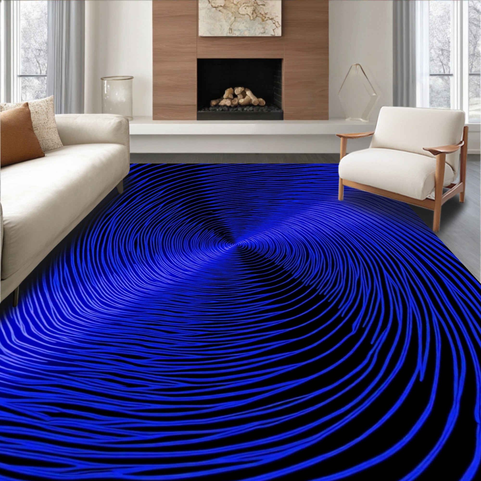 Vibrant Electric Blue Swirl Lines Rug