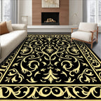 Black Gold Elaborate Floral Scroll Rug