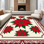 Red Poinsettia Floral Garden Border Rug