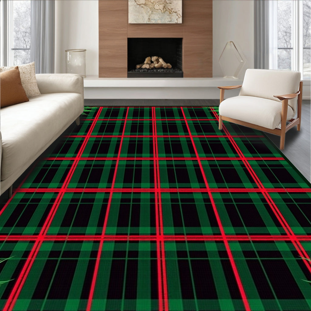 Classic Red Green Plaid Floral Accent Rug