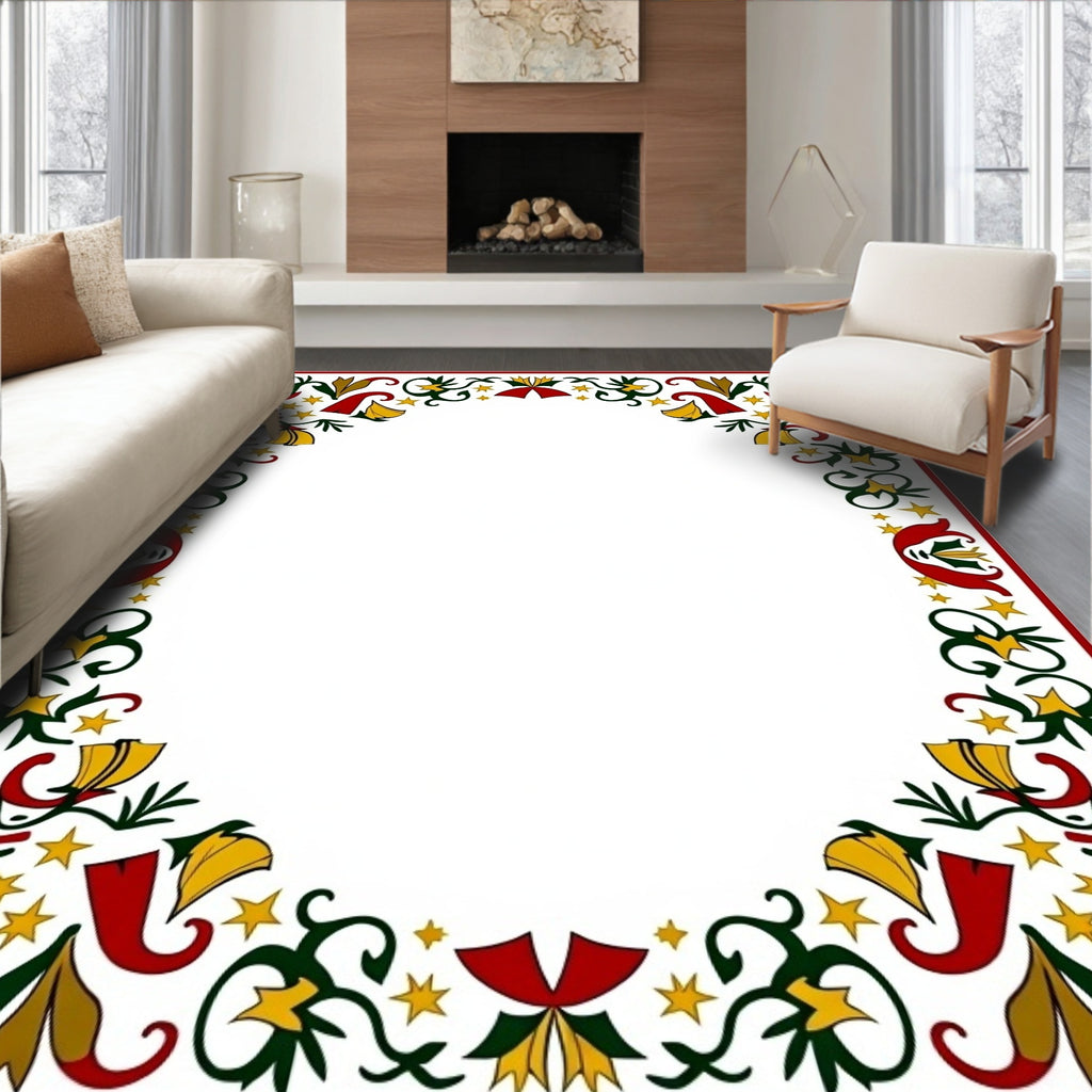Crimson Green Gold Star Garland Frame Rug