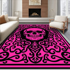 Vibrant Pink Skull Scrollwork Frame Rug