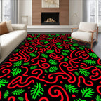 Bold Red Green Abstract Swirls Rug