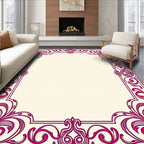 Ornate Magenta Floral Scroll Frame Rug