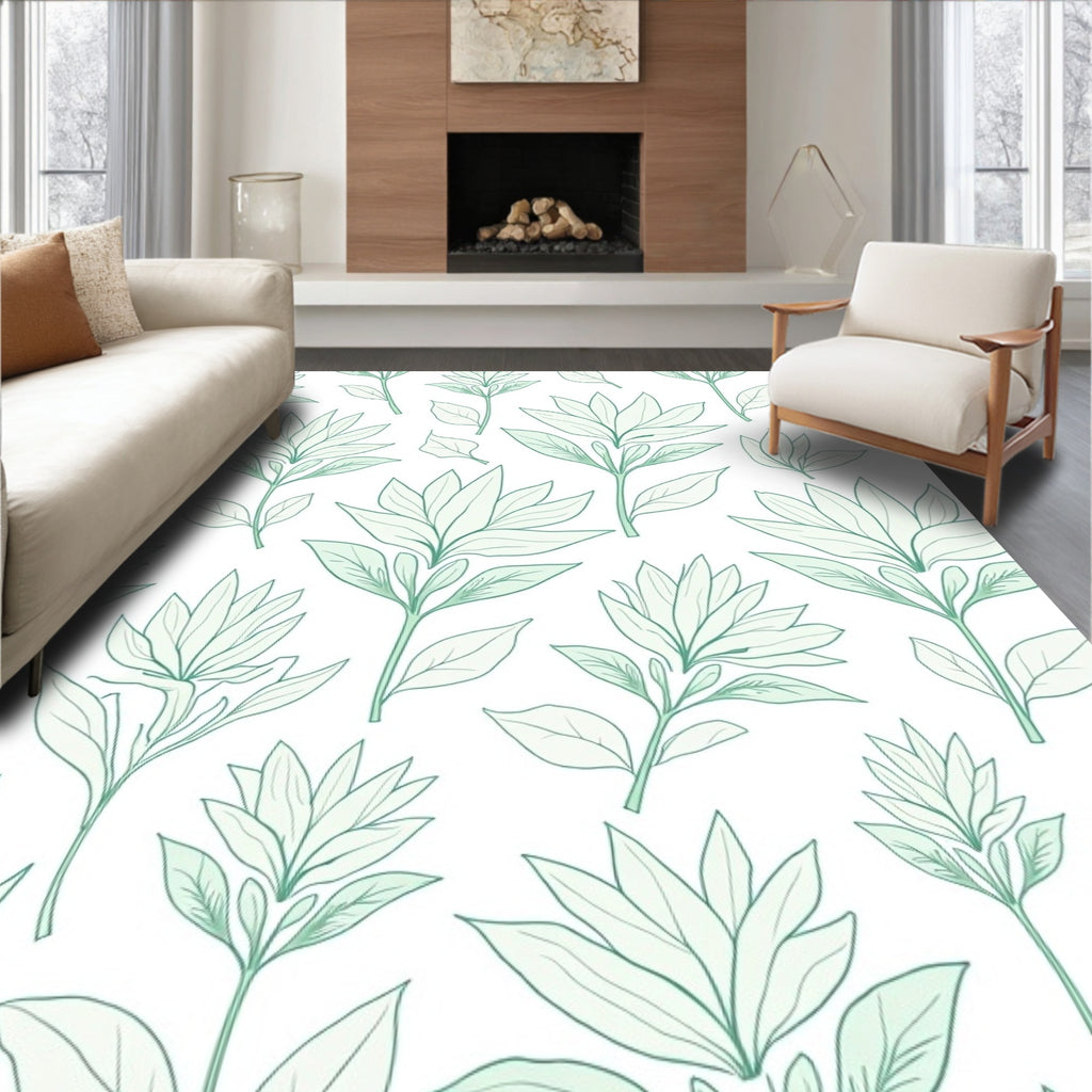 Mint Green Botanical Outline Harmony Rug