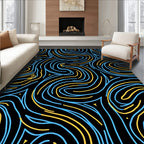Black Blue Yellow Flowing Lines Rug