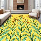 Red Berry Stems Green Leaves Rug