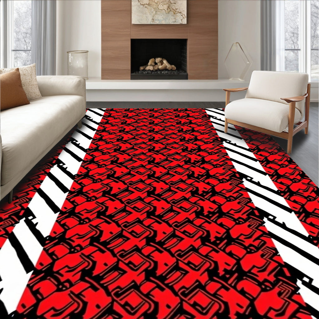 Bold Red Black Interlocking Bands Rug