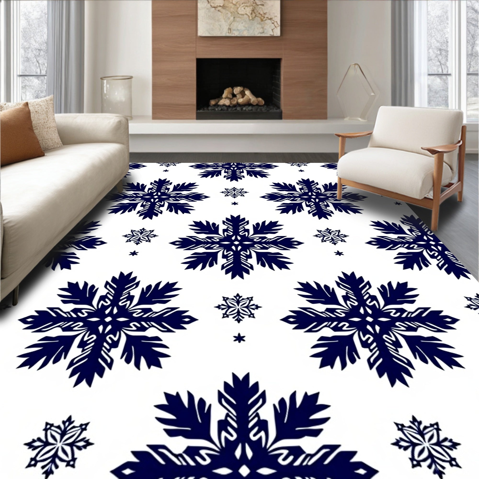 Navy Snowflake Winter Celebration Rug