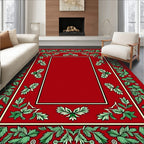Crimson Bordered Green Leaf Medallion Rug